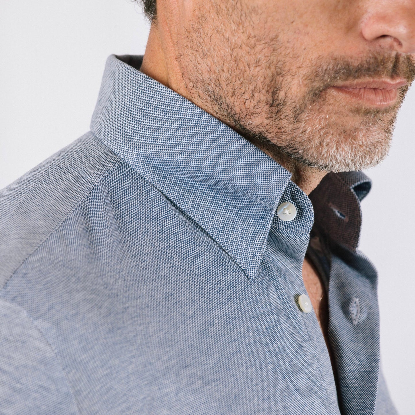 
                  
                    Hidden Button Down Shirt in Mid Blue Piqué Cotton
                  
                