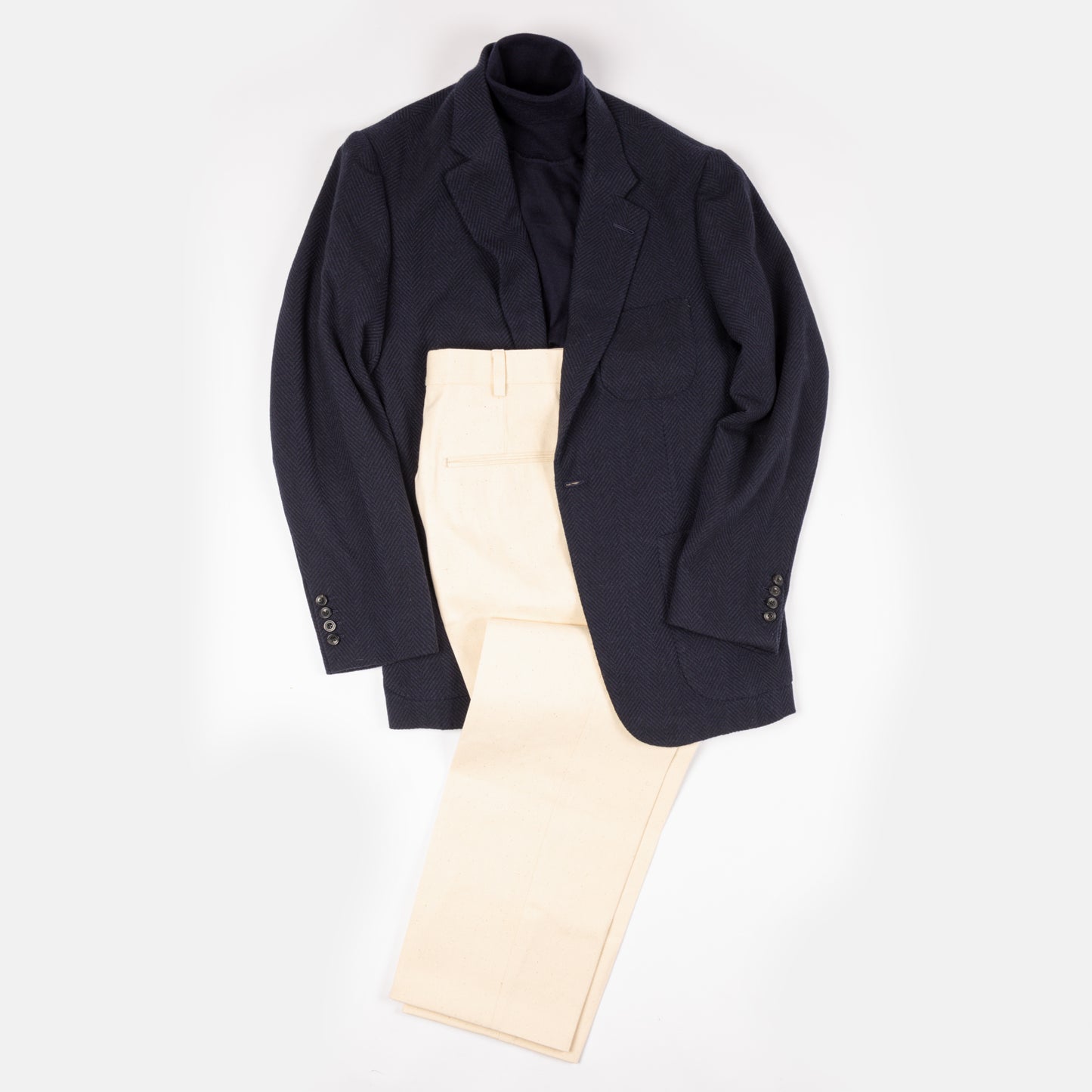 
                  
                    Flat Front Trouser in Cream Stretch Cotton Twill
                  
                