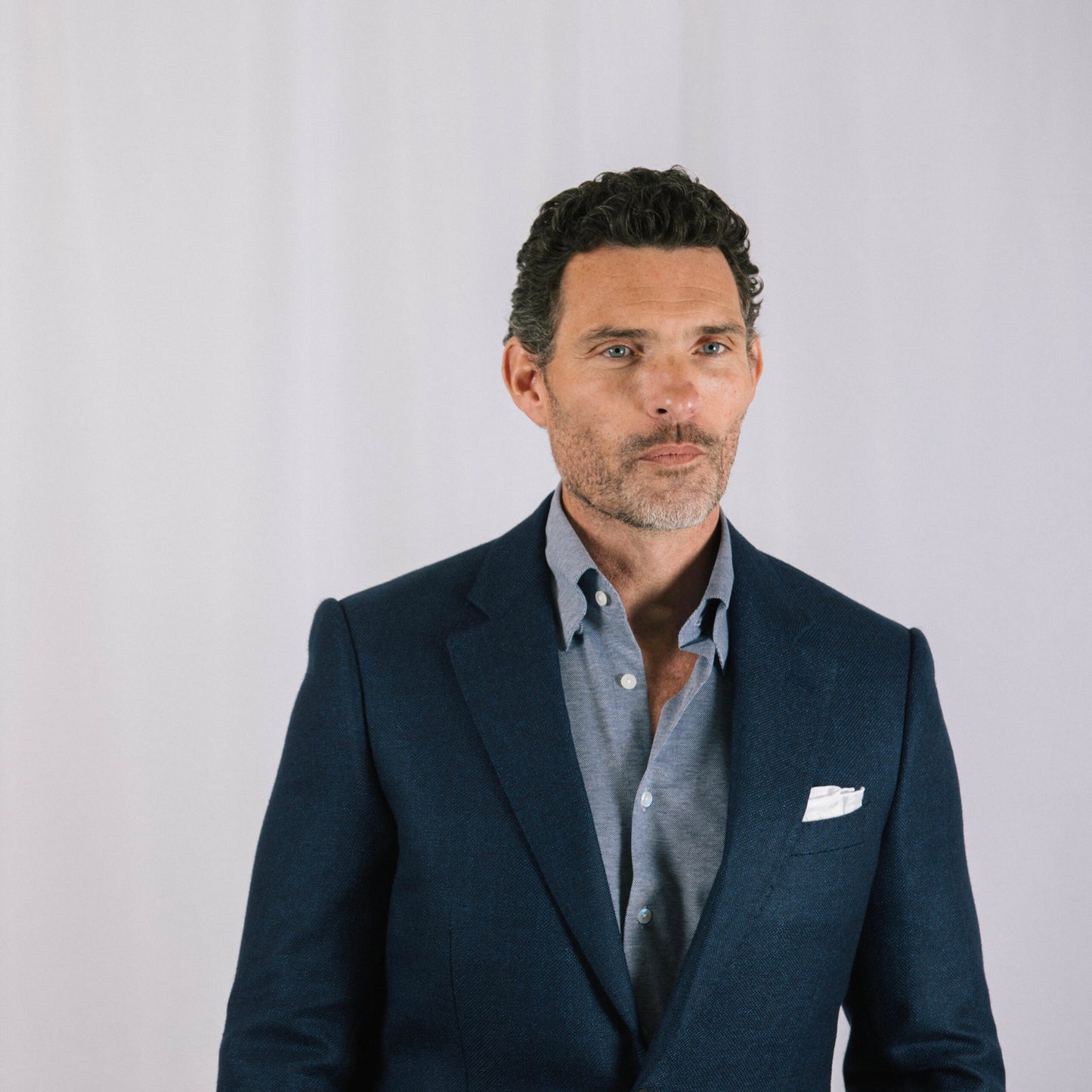 
                  
                    Hidden Button Down Shirt in Mid Blue Piqué Cotton
                  
                