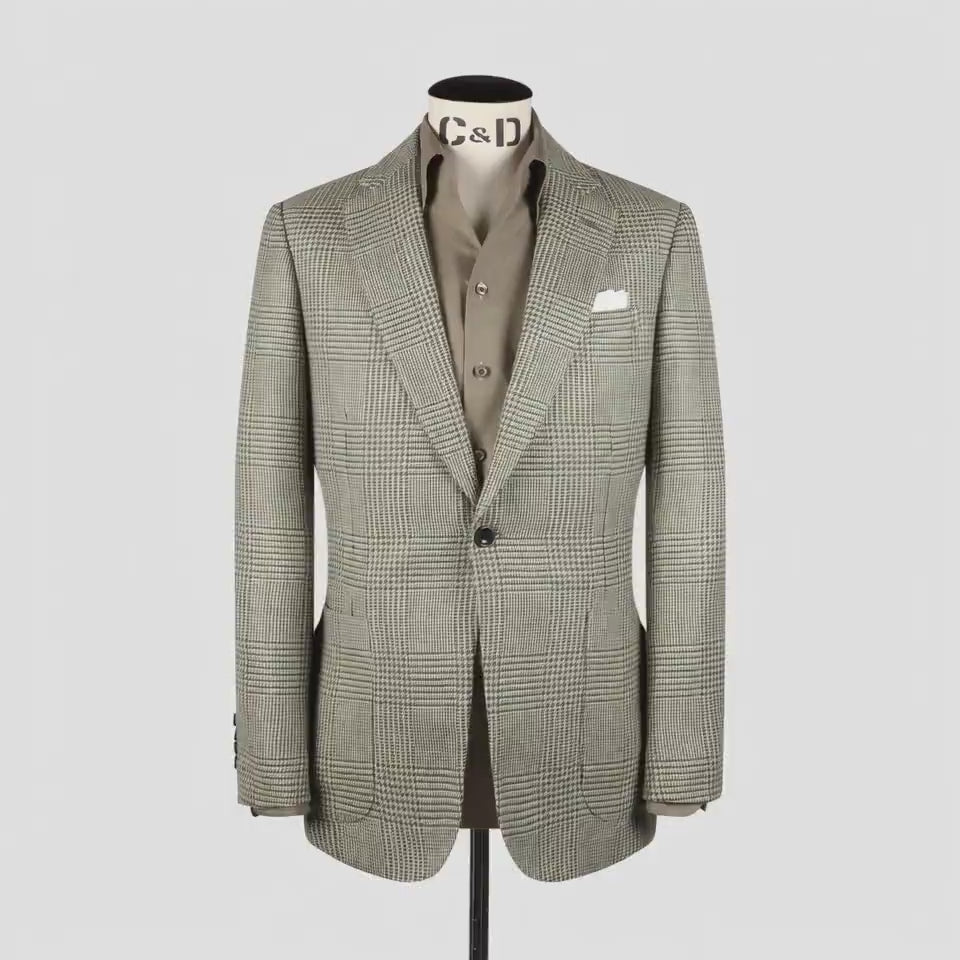 
                  
                    Load and play video in Gallery viewer, Single Breasted Notch Jacket in Sage Green Glen Check
                  
                